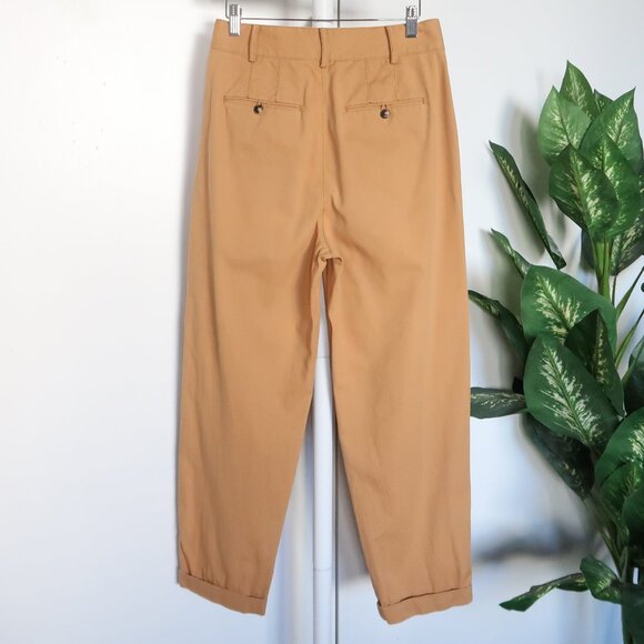 Madewell Camel Tan Cotton Pleated Taper Wide Leg High Waist Slouchy Pants Size 4 - Picture 6 of 12